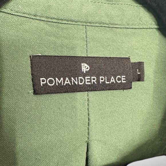 Pomander Place Size L Polly Button Neck Popover Shirt Dress Sage Green Cotton - Picture 6 of 11